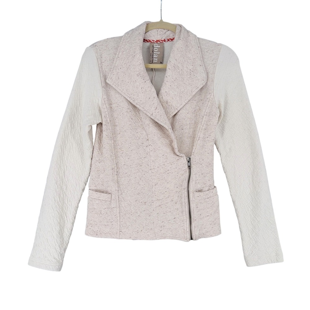 Dolan Left Coast Womens Textured Moto Jacket Beige Quilted Sleeve Size M